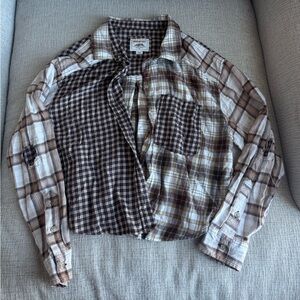 American Eagle Outfitters cropped Plaid Shirt in Brown and Cream
